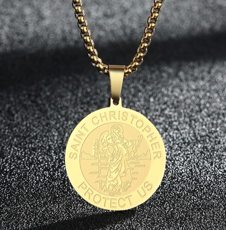 Stainless Steel St Christopher Laser Engraved Pendant with 60cm(23.6) chain