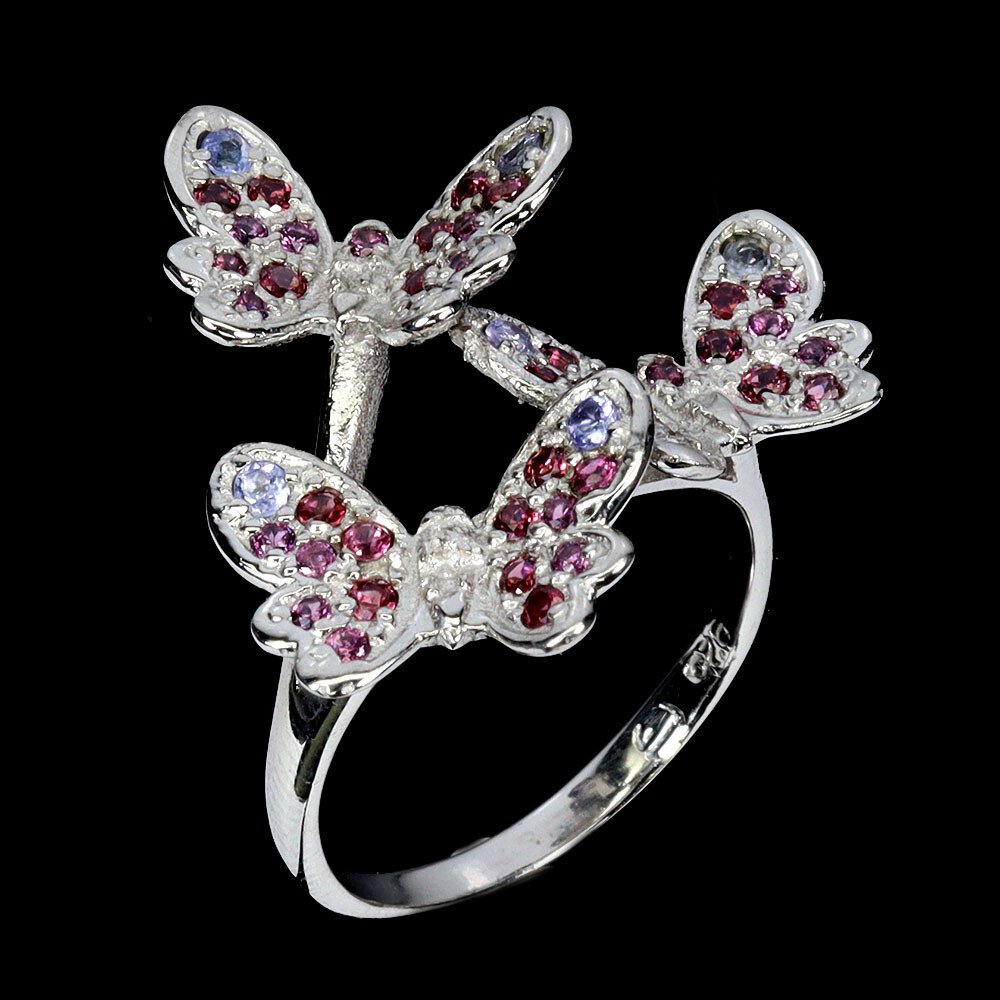 925 Sterling Silver Ring Round Tanzanite Rhodolite Natural Gemstone Jewelry Sz 7