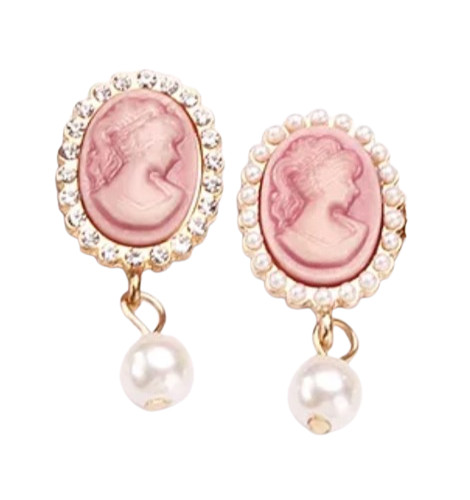 Lady Cameo Vintage Style Pink Pearl White Gold-Plated Dangle Earring ER1487