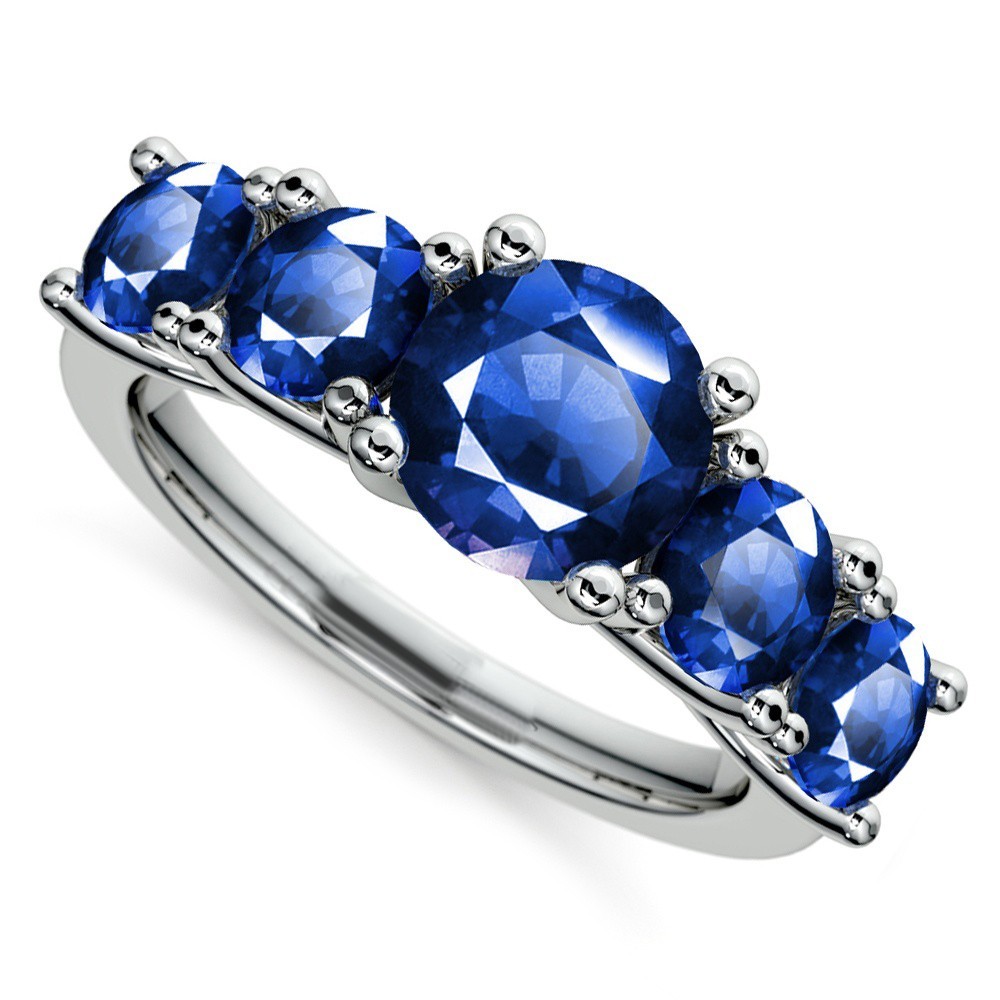 2.00 Ct Round Natural Sapphire Diamond Engagement Ring 14K White Gold Size 8