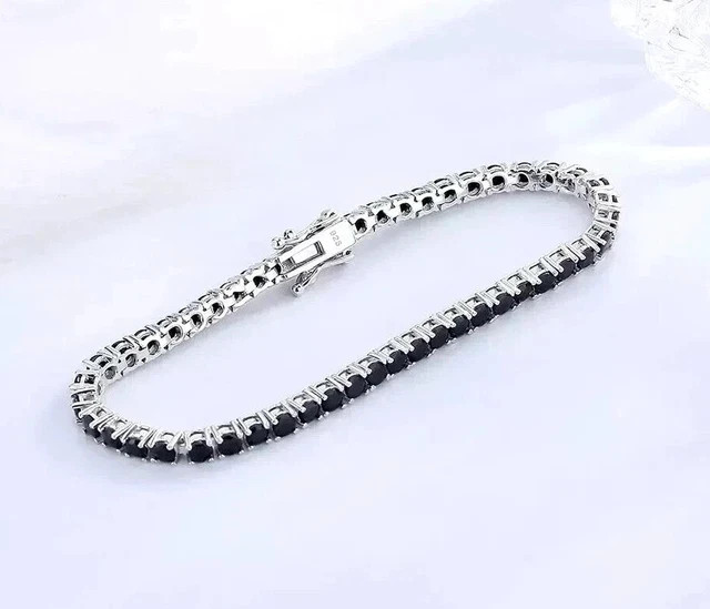 8 Ct Round 3 mm Black Lab Created Diamond Tennis Bracelet 14K White Gold Plated