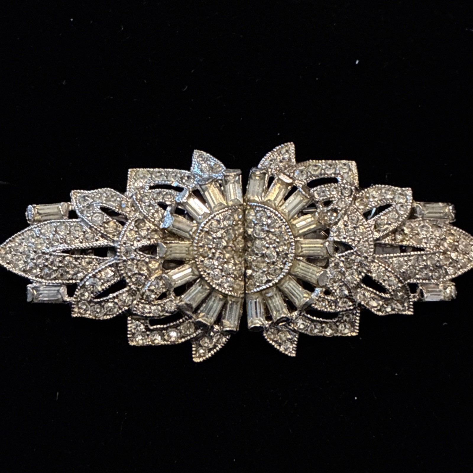 Vintage Coro Duette Rhinestone Baguette Sunburst Convertible Dress Clip Brooch