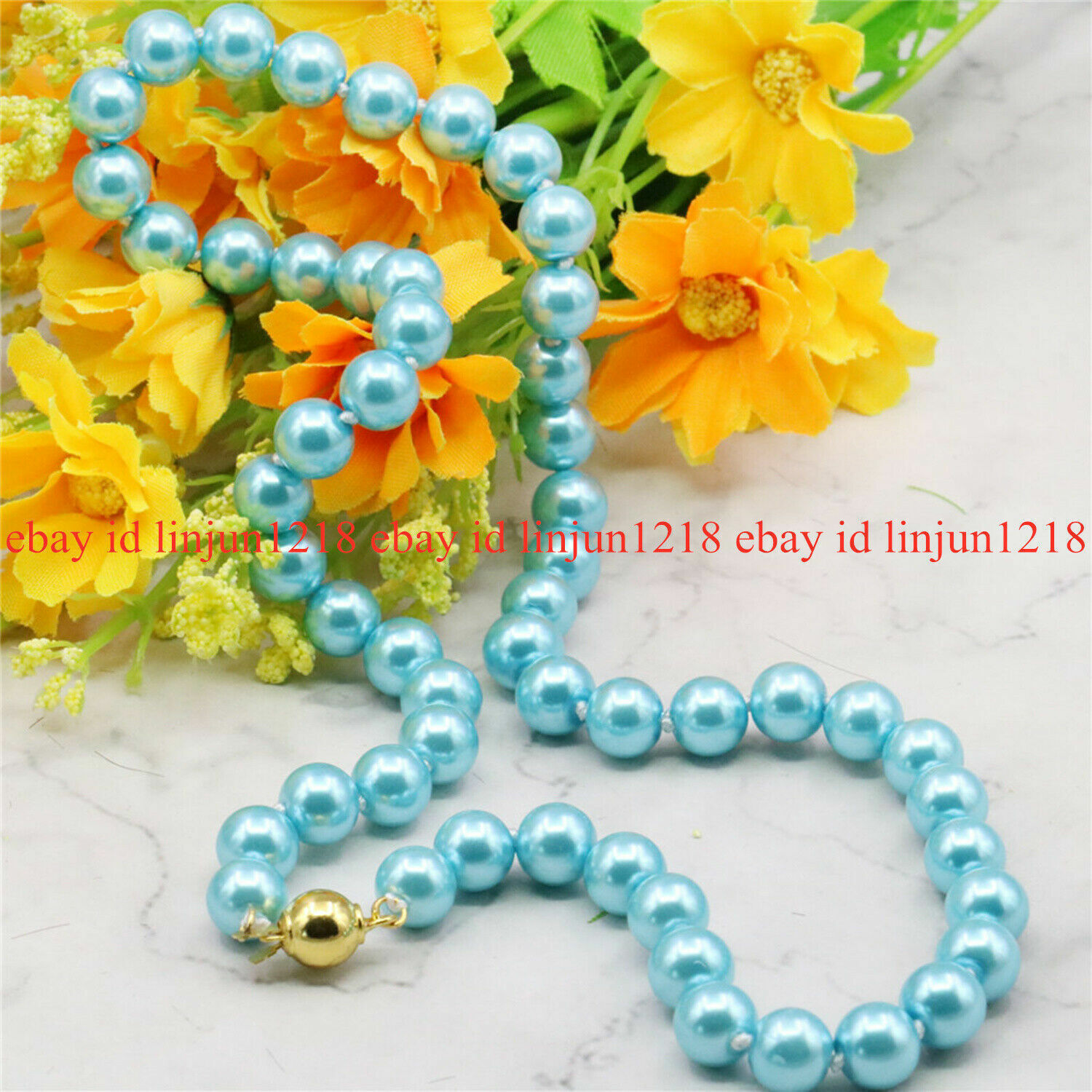 Natural 8mm Blue Shell Pearl Round Beads Necklace 14-48in