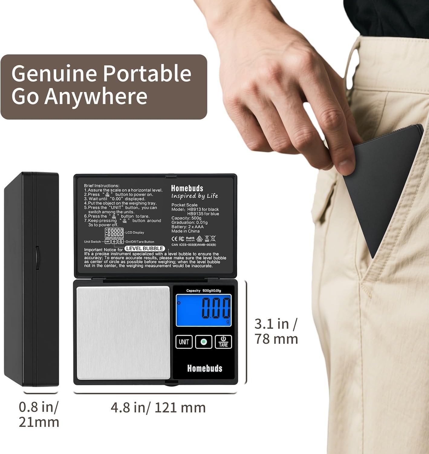 Stainless Steel Digital Scale – Pocket Size with Backlit Display & Tare Function