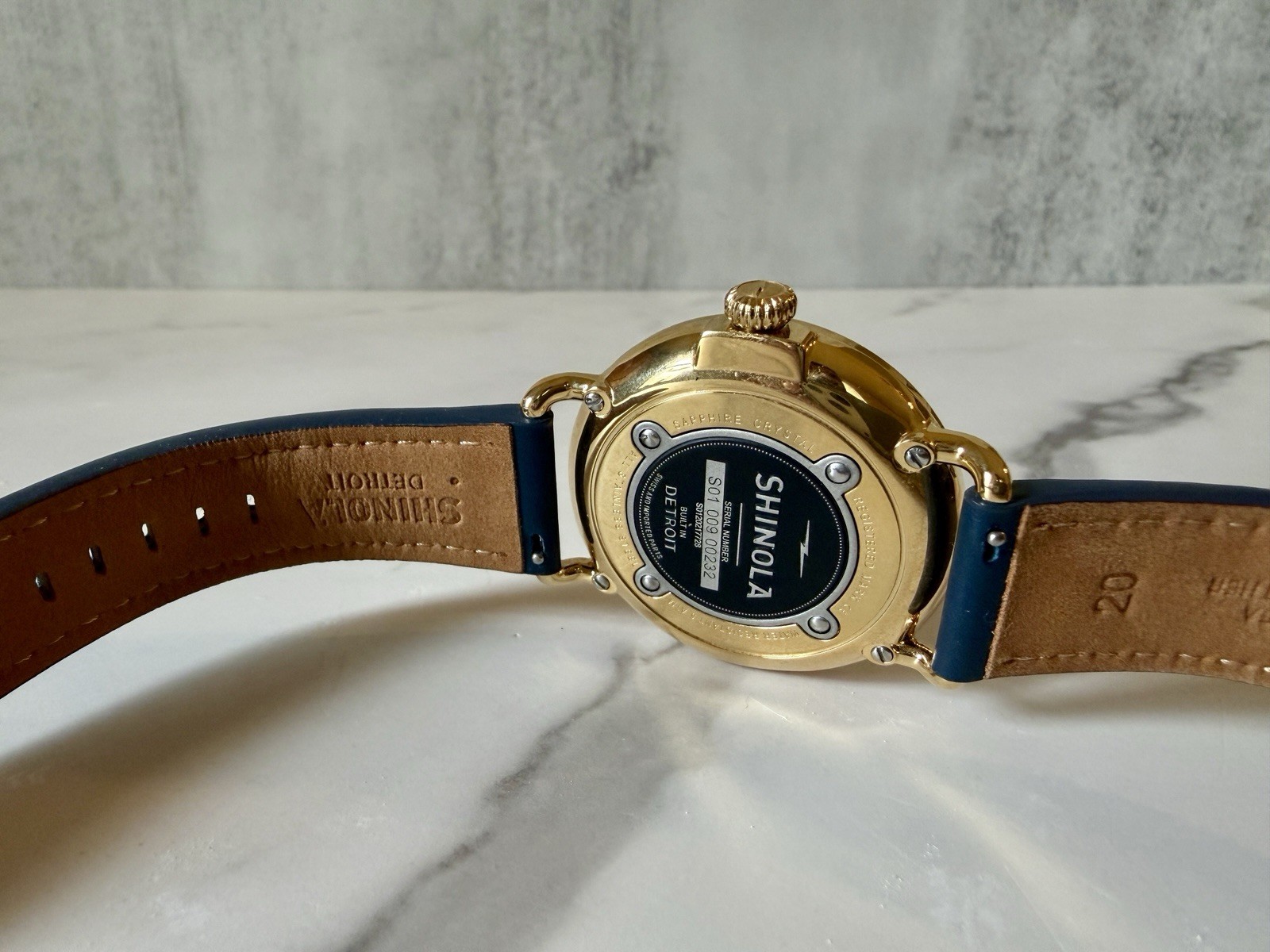Shinola Runwell 41mm Men’s Quartz-Sapphire Crystal-White Dial Navy Leather Strap