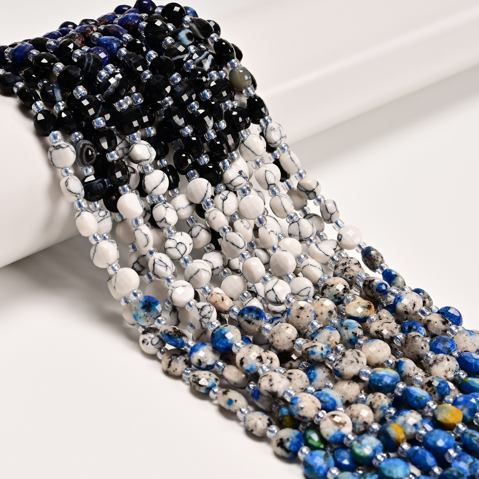 03-Gradient Multi-color Gemstone Faceted Coin Beads Size 6mm 15.5″ Strand