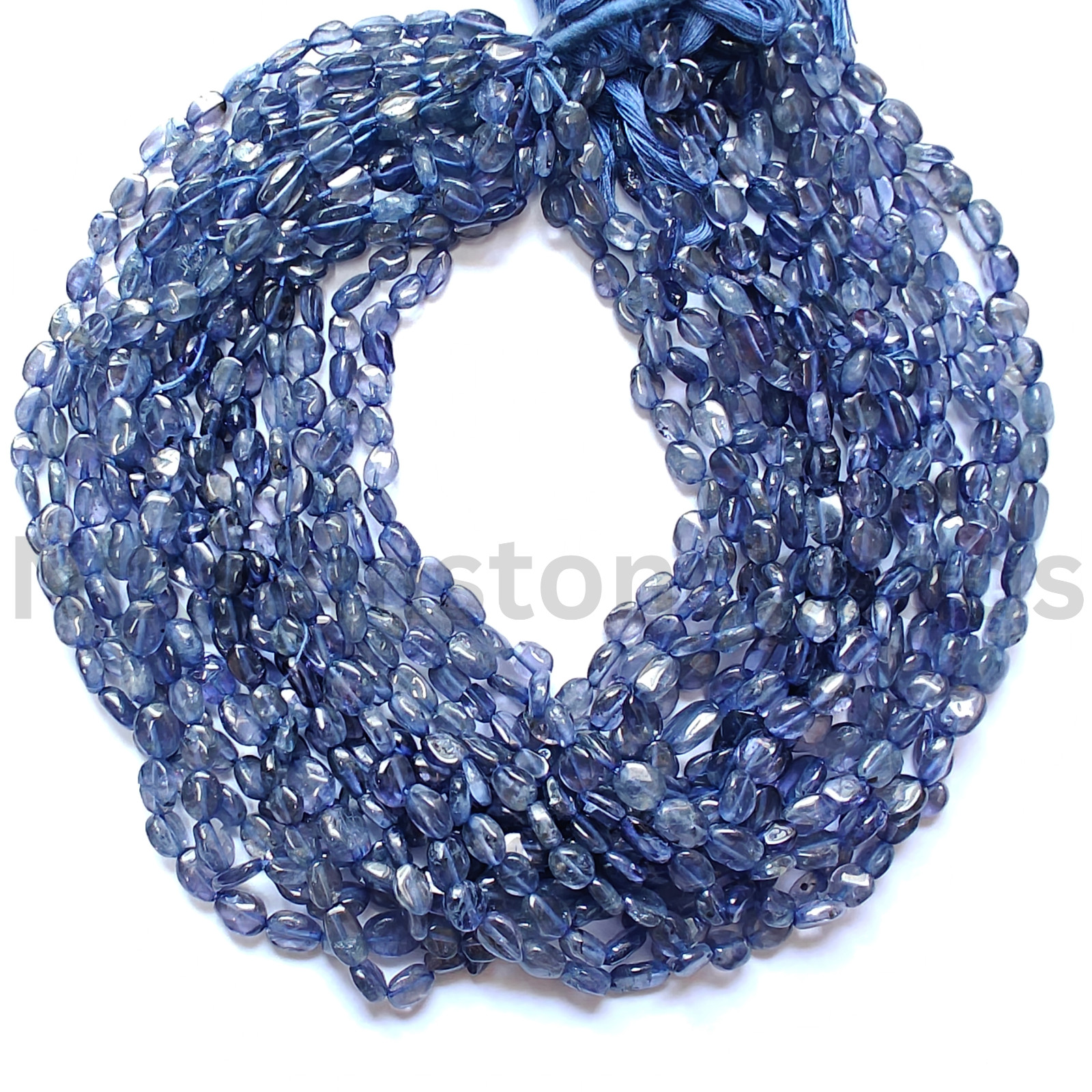 Natural Blue Iolite Beads, Smooth & Plain Oval Cut Gemstone, 6.50-8.00 MM.