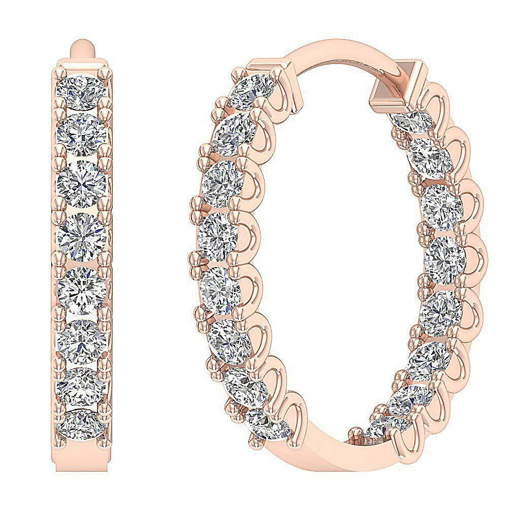 In Outside I1 G 0.55 Ct Genuine Diamond Hoop Earrings 14K Solid Gold 0.60 Inch
