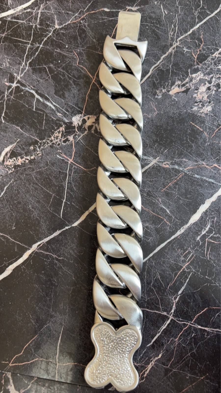 Heavy 330g Chunky Cuban Link Bracelet 9in Matte Silver Tone Massive Biker Men