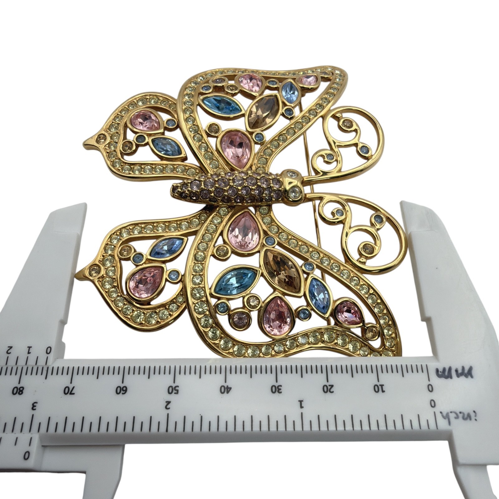 SWAROVSKI 85mm Large Butterfly Pin Brooch Gold Tone Multi Color Crystal