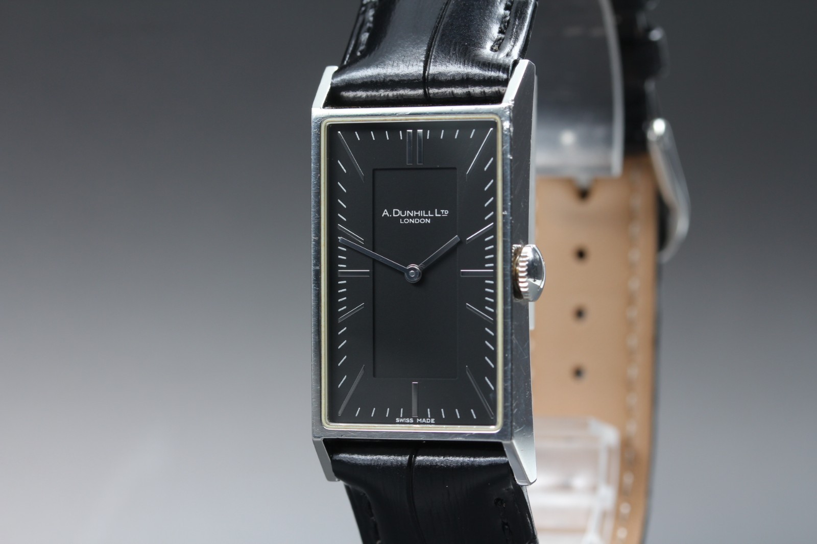“N MINT” Dunhill Wafer 8036 Black Tank Rectangular 22mm Mens Qz Watch From JAPAN