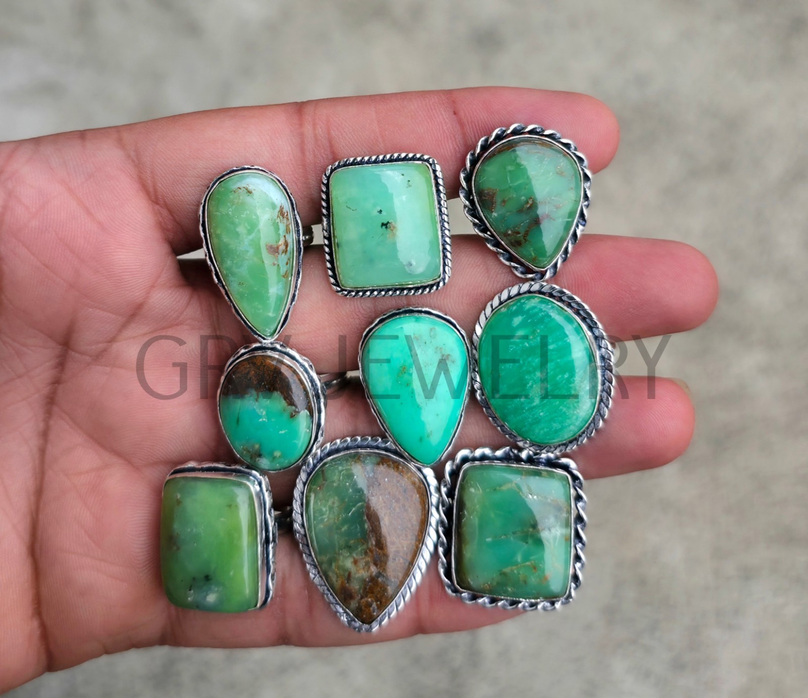 1-500 Pcs Chrysoprase In Wholesale Stone Rings Lot Bulk: Silver Plated Whr-80