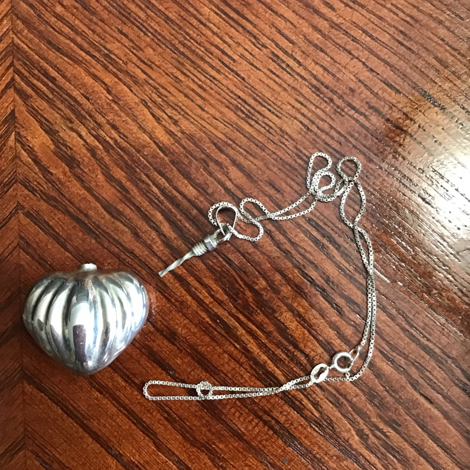 Vintage Signed Mexico Sterling Silver Fluted Heart Perfume Bottle Necklace