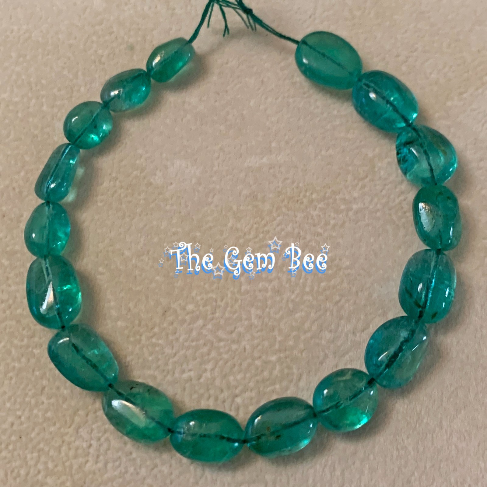 41ct Fine Zambian EMERALD Large Smooth Freeform Nugget Bead 6.2″ Strand(17 bead)