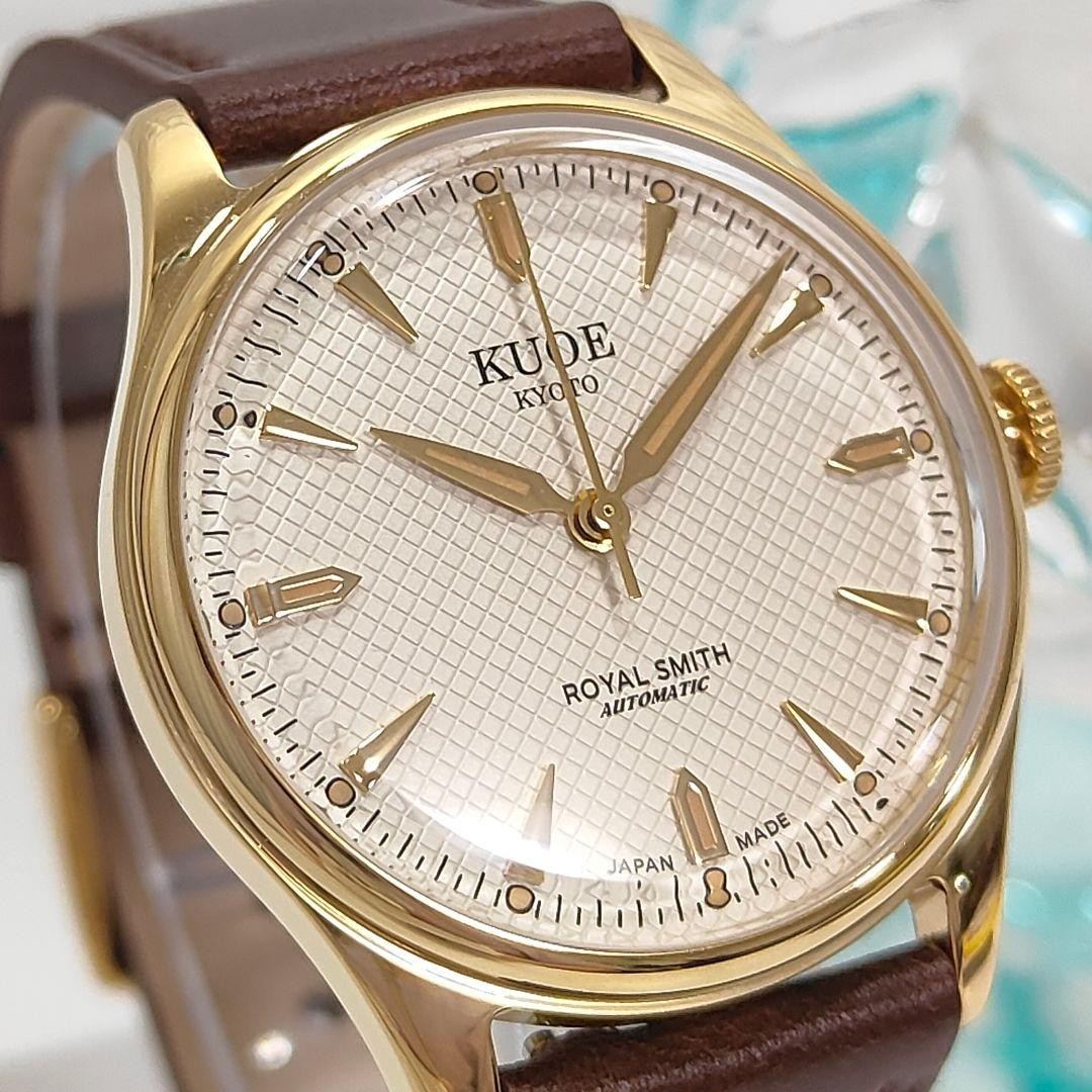 KUOE ROYAL SMITH 90-006 Gold Ivory Waffle Automatic Watch 35mm Miyota 9039