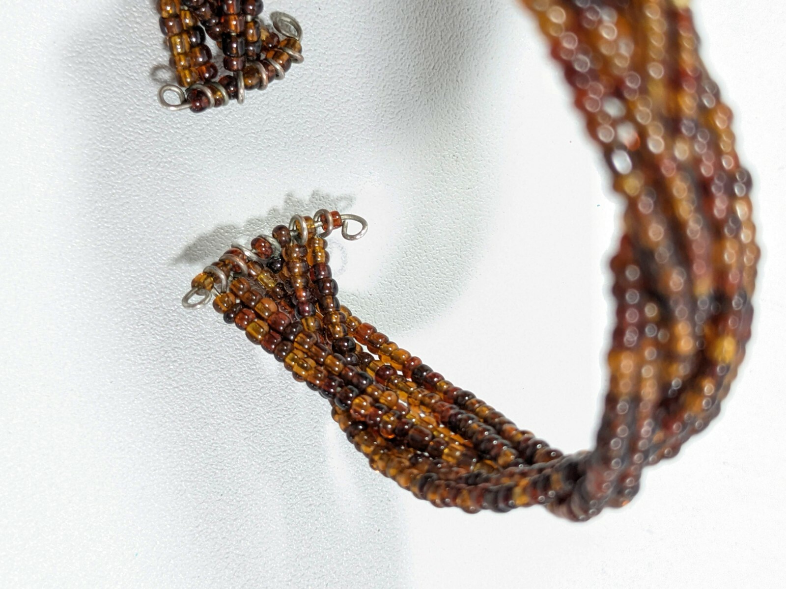 Artisan Brown Bead Braided Open Cuff Tribal Style Bracelet