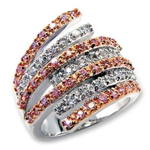 60207 – Rose Gold + Rhodium Brass Ring with AAA Grade CZ in Rose