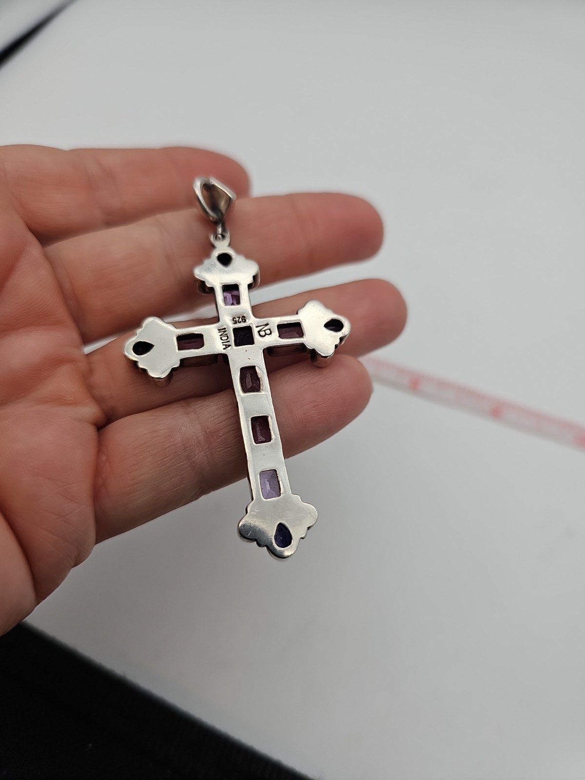Nicky Butler 925 Silver Cross Pendant Amethyst Iolite Moonstone Signed India 11g