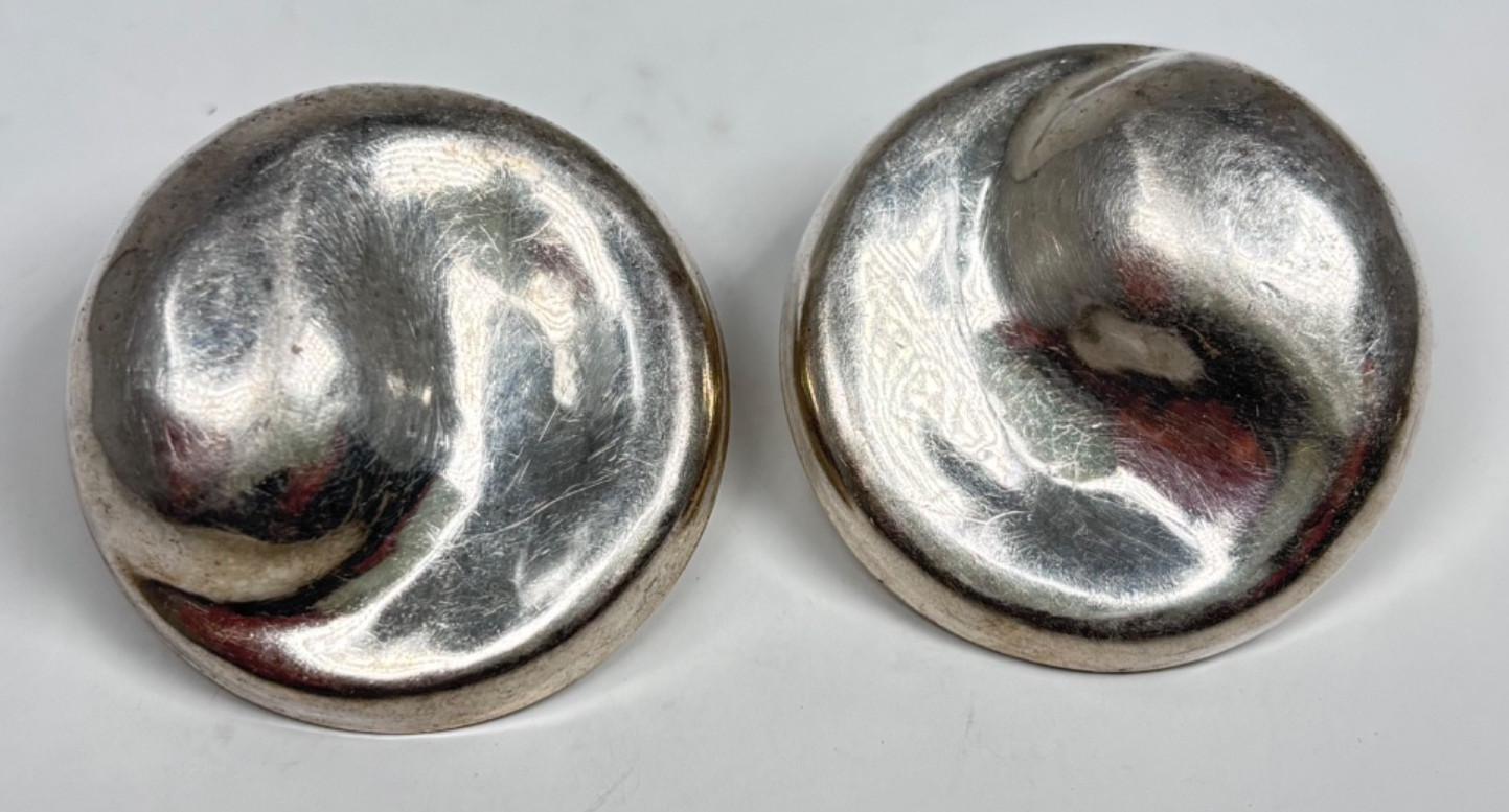 Vintage Sterling 925 Earrings Puffy Yin Yang Swirl Disc Button Pierced Post Stud