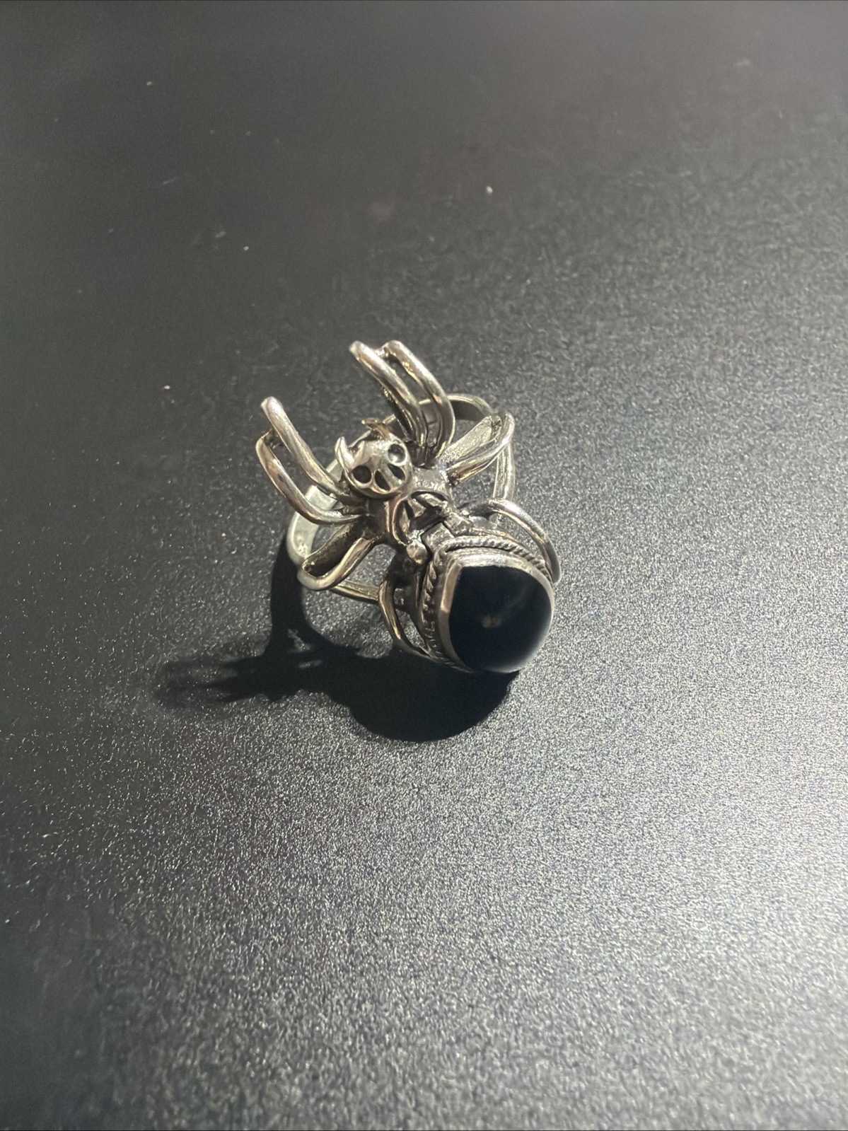 Sterling Silver onyx Spider Pill Box Poison Goth Ring Size 10