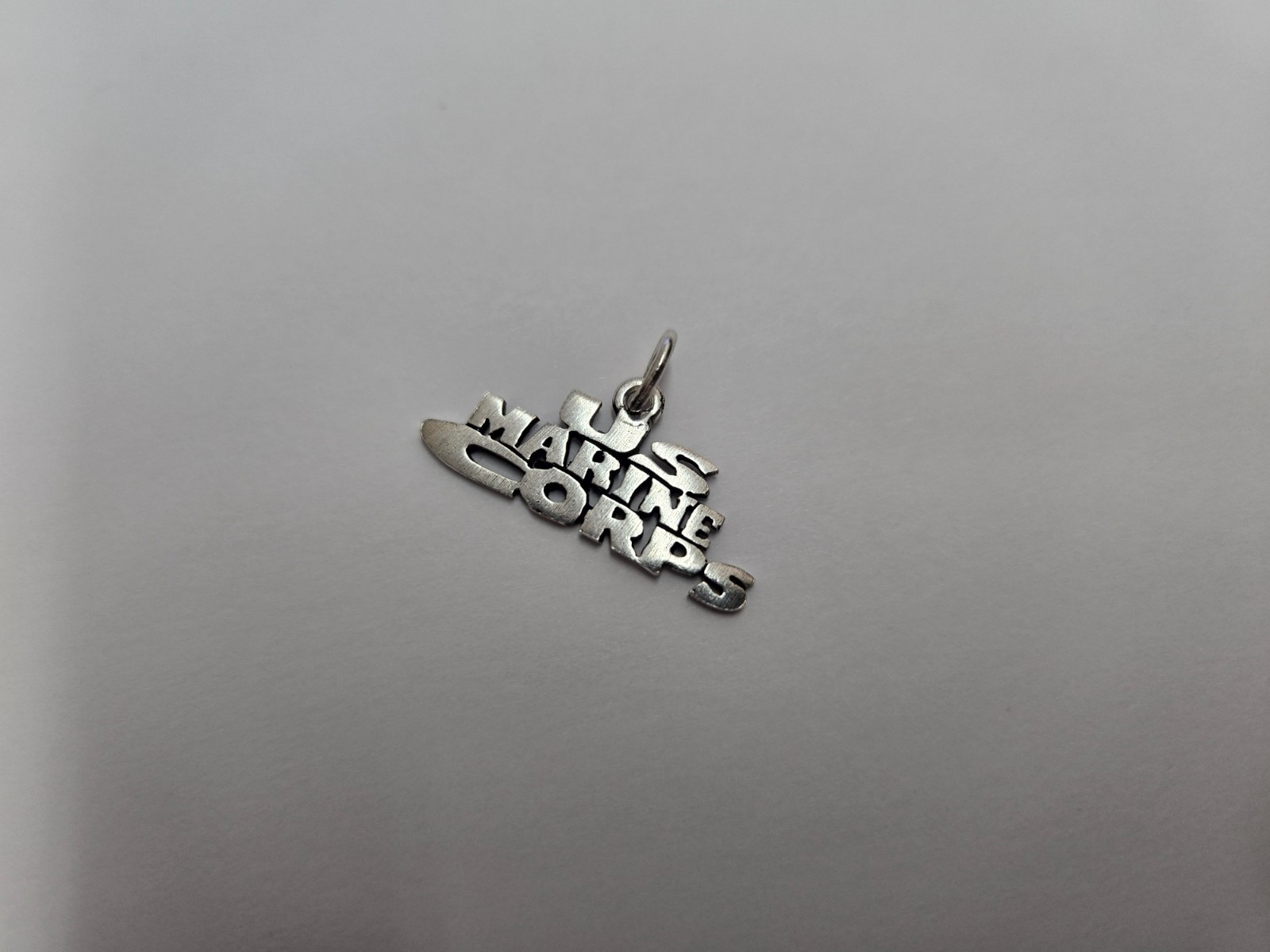925 Sterling Silver US Marine Corps Word Necklace with 18 Inch Long Box Chain