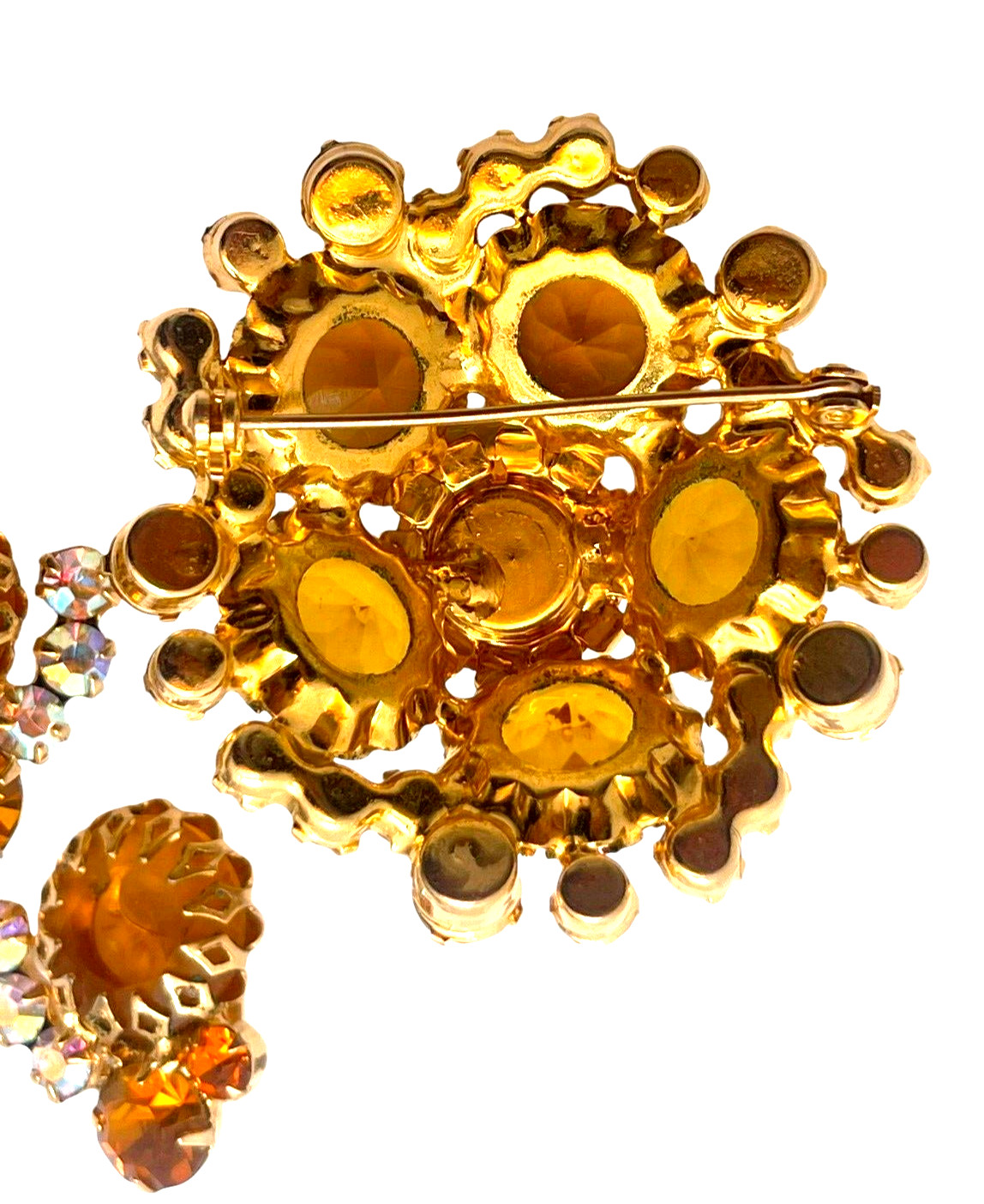 Spectacular Topaz, Orange & AB Rhinstone Juliana D&E Domed Brooch & Earring Set