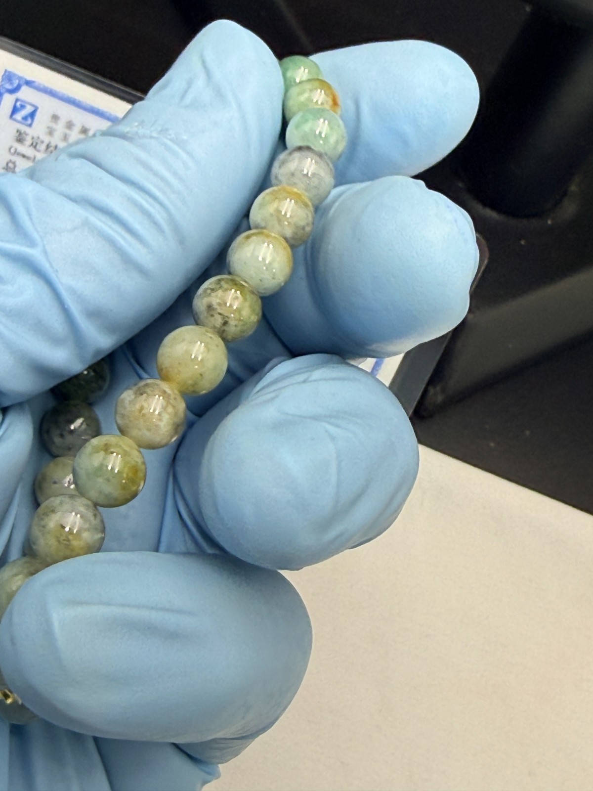 Certified Natural Grade A Jadeite Jade Beaded Bracelet Green Yellow 7.5mm 100145