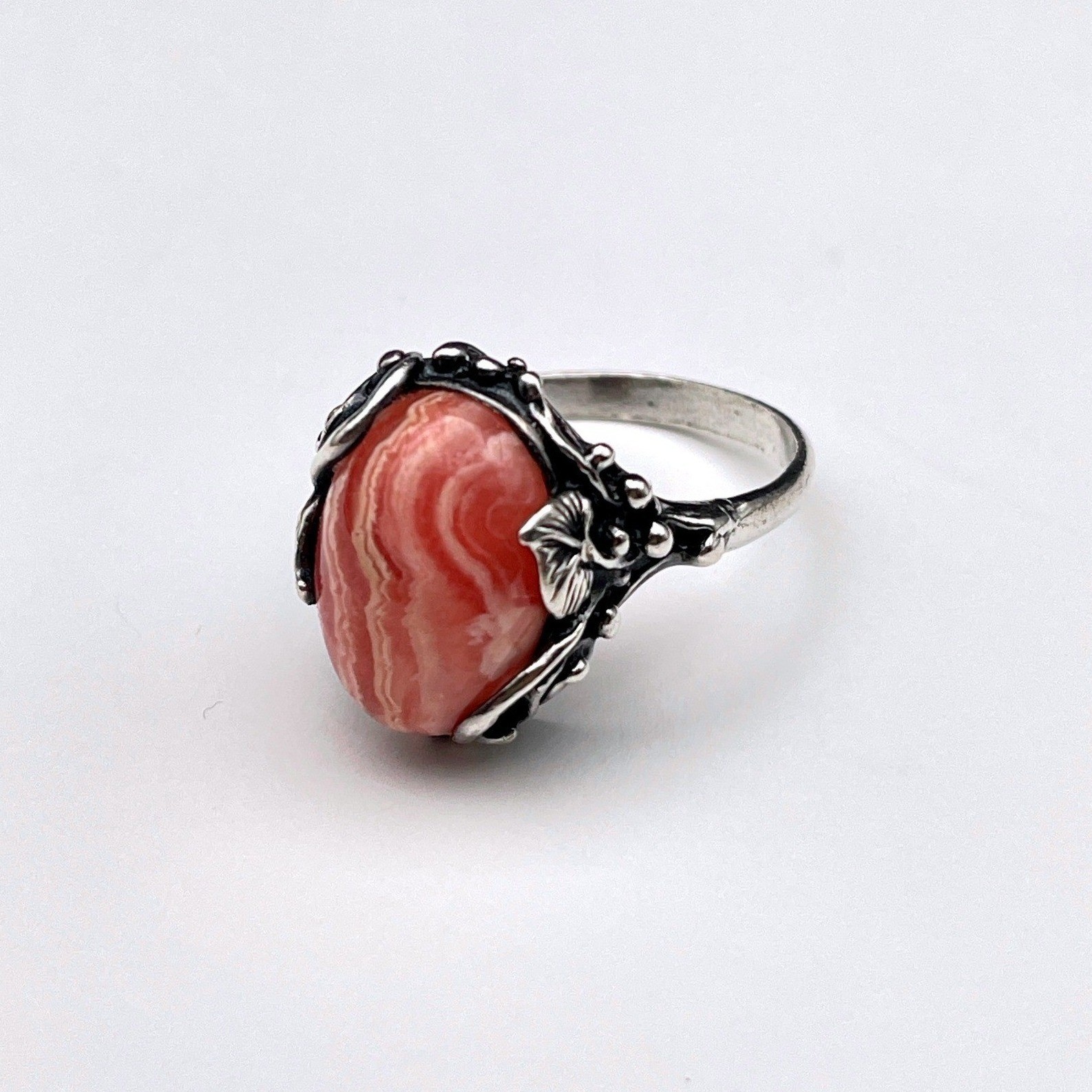 Vintage Pink Rhodochrosite Floral Ring Dainty Feminine Jewelry
