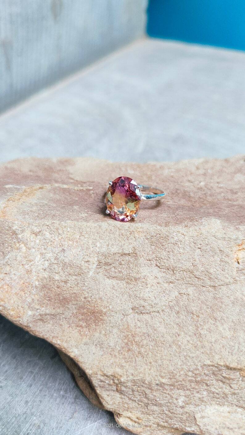 Ametrine Ring, Oval cut Ametrine Ring, 925 sterling Silver Ring, Handmade Ring