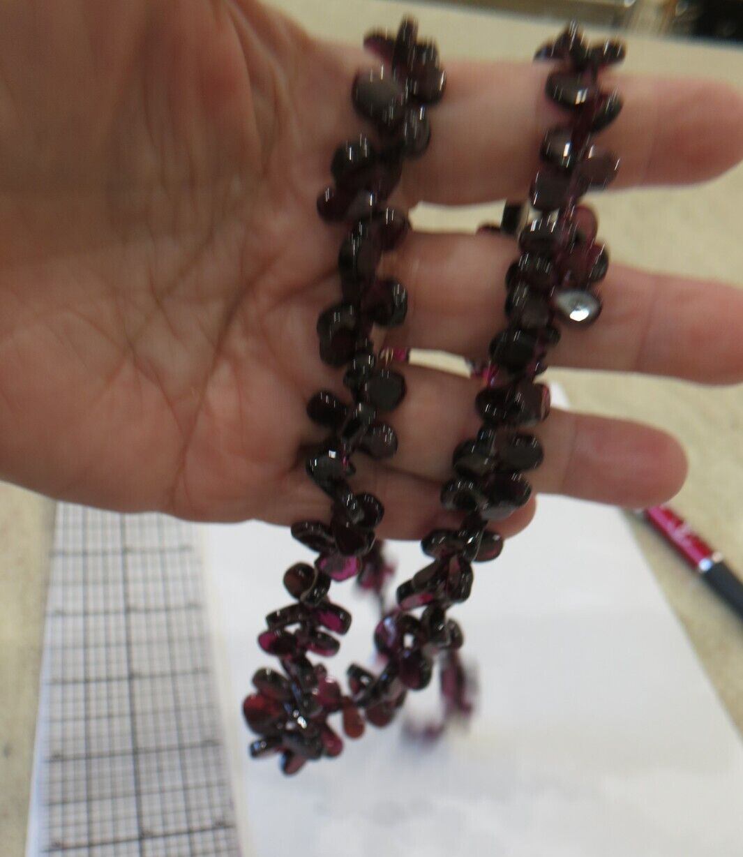 Vintage 14 Karat Gold Handmade Natural Garnet Necklace Pearshape 28′ 114 g