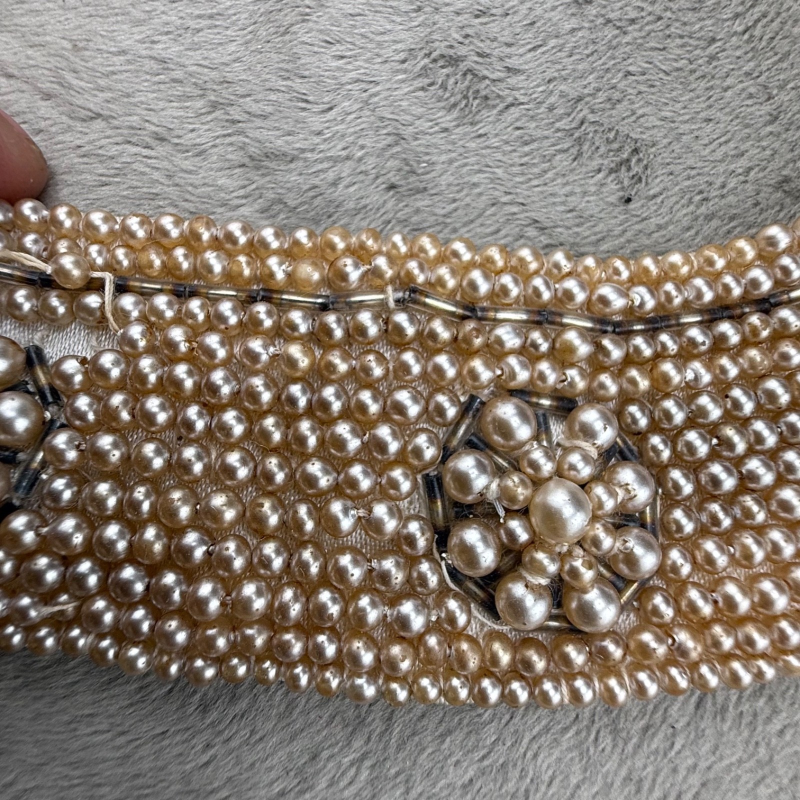 Vintage Beaded Collar Necklace Cloth Backing Imitation Pearl 15” READ