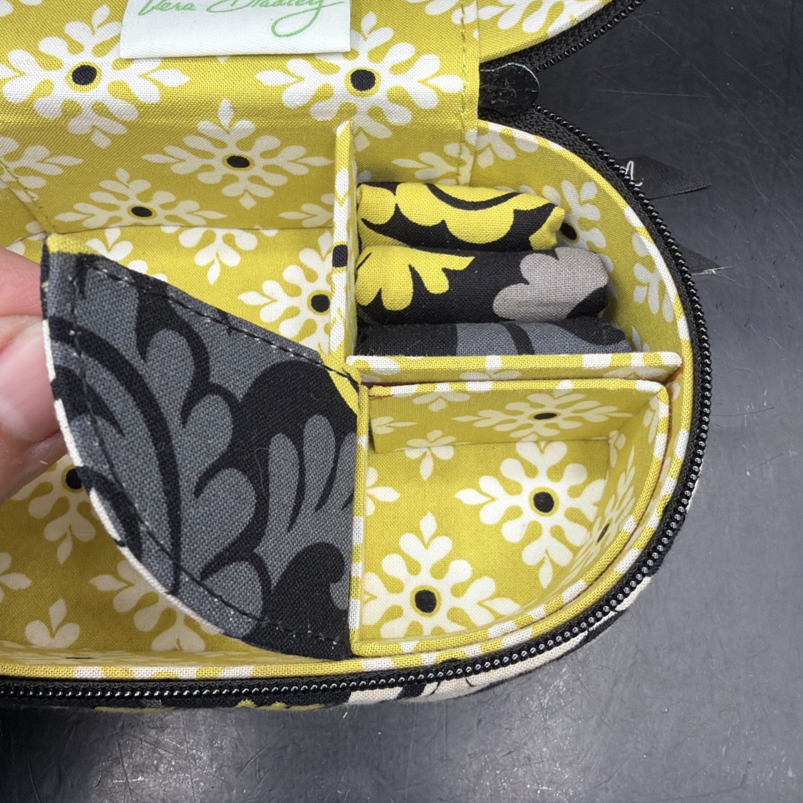 Vera Bradley Baroque Quilted Yellow Green Black And Gray Travel Jewelry Box