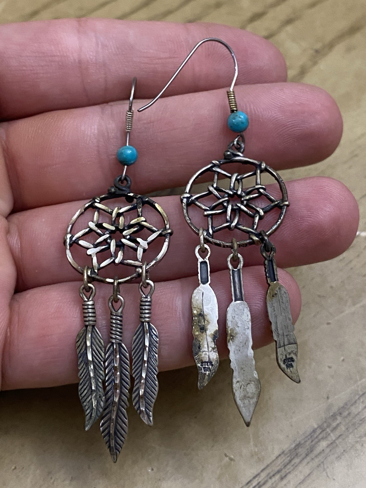 Vintage Wheeler Manufacturing Sterling Silver 925 Feather Dangle Earrings