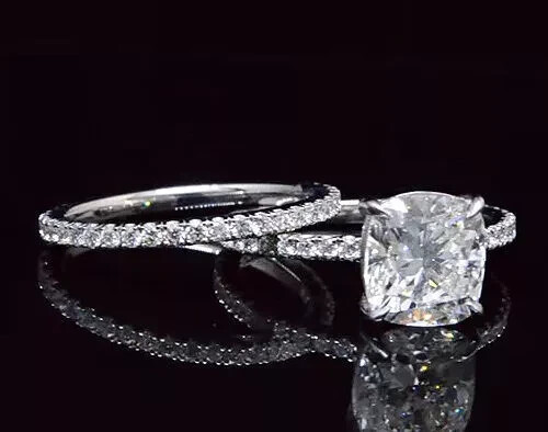 Silver Plated Delicate Engagement Ring 3 CT Simulated Diamond Bridal Ring Set