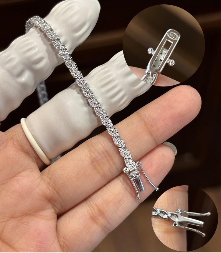 16cm Prismatic Moissanite Tennis Chain S925 Sterling Silver Bracelet Women-Used
