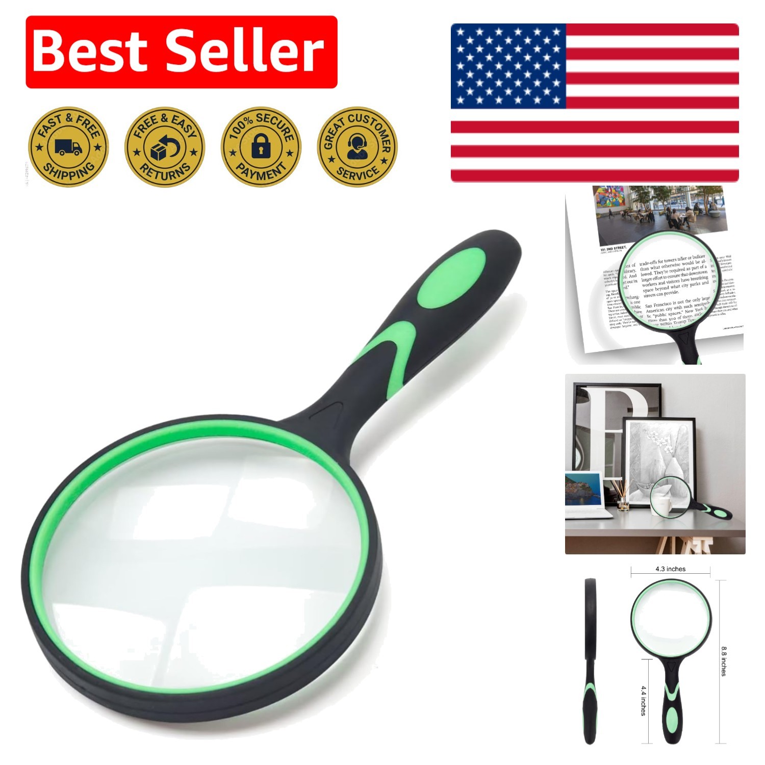 Lightweight 10X Magnifying Glass with Anti-Slip Rubber Handle – Senior Friendly