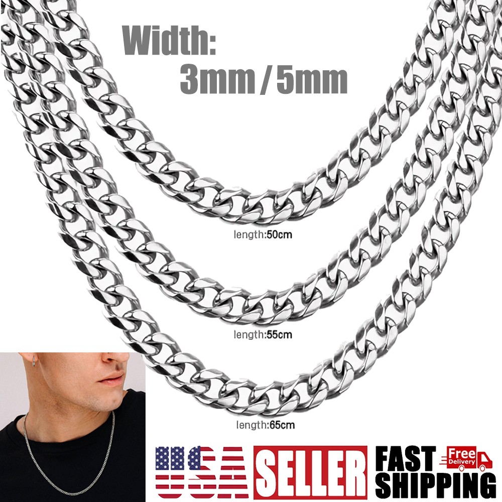 3mm/5mm Cuban Link Chains for Men, Silver Necklace Chain, Mens Necklace Jewelry