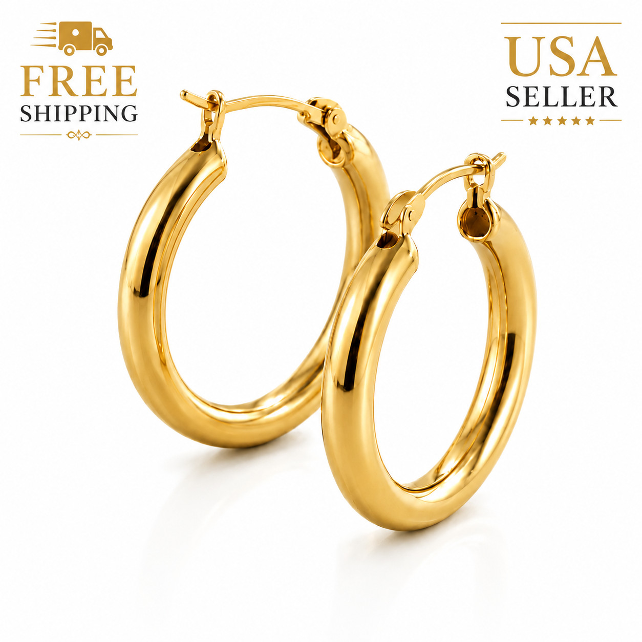 Genuine 18K Gold Filled Hoop Earrings for Women