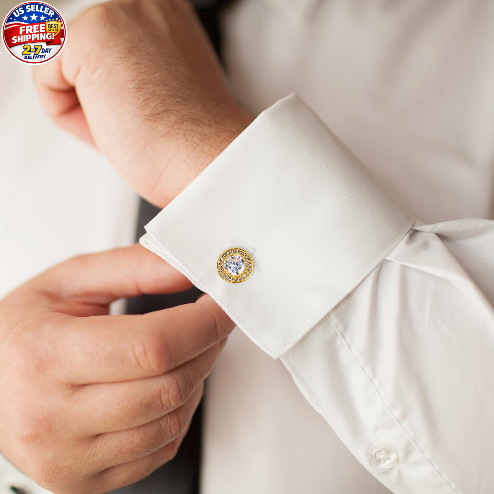 Cufflinks for Men Cuff Links Diamond Crystal Cuff Mens Personalized Classic Roun