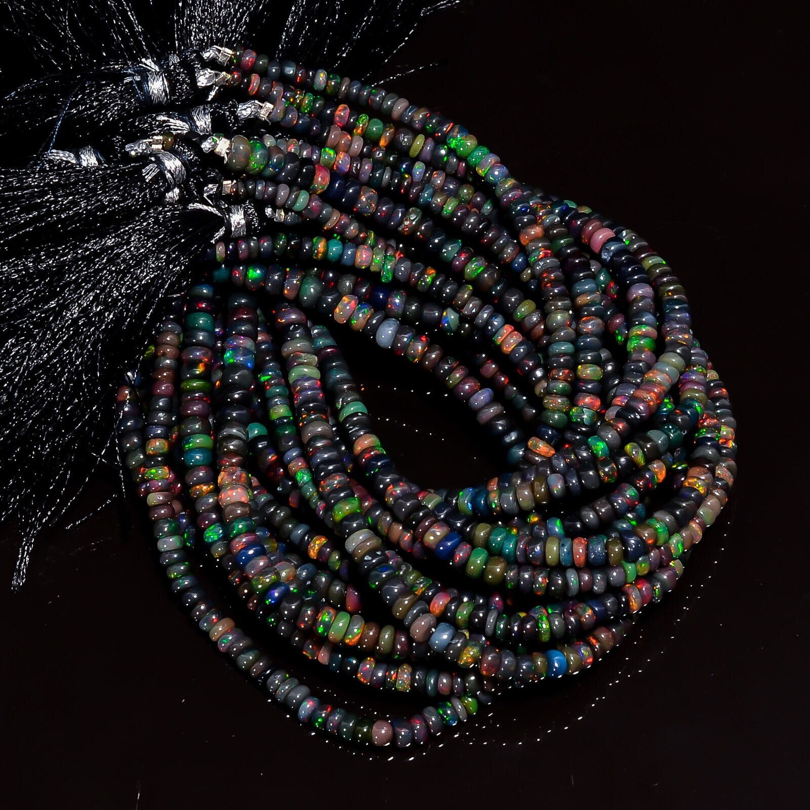 Black Ethiopian Opal Gemstone Roundel Shape Smooth Beads 4X4X2mm Strand 8″ GB701