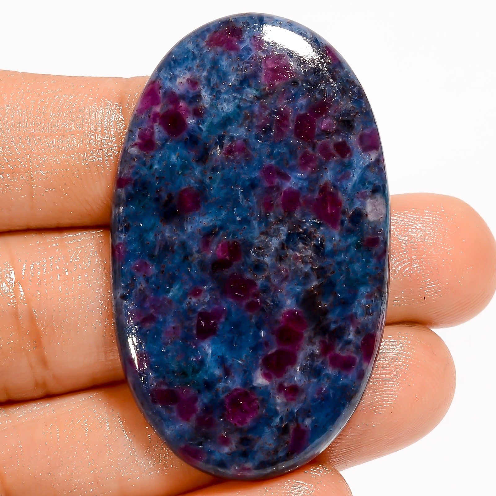 100% Natural Ruby Kyanite Oval Shape Cabochon Gemstone 74 Ct 44X26X4 mm EE-51539