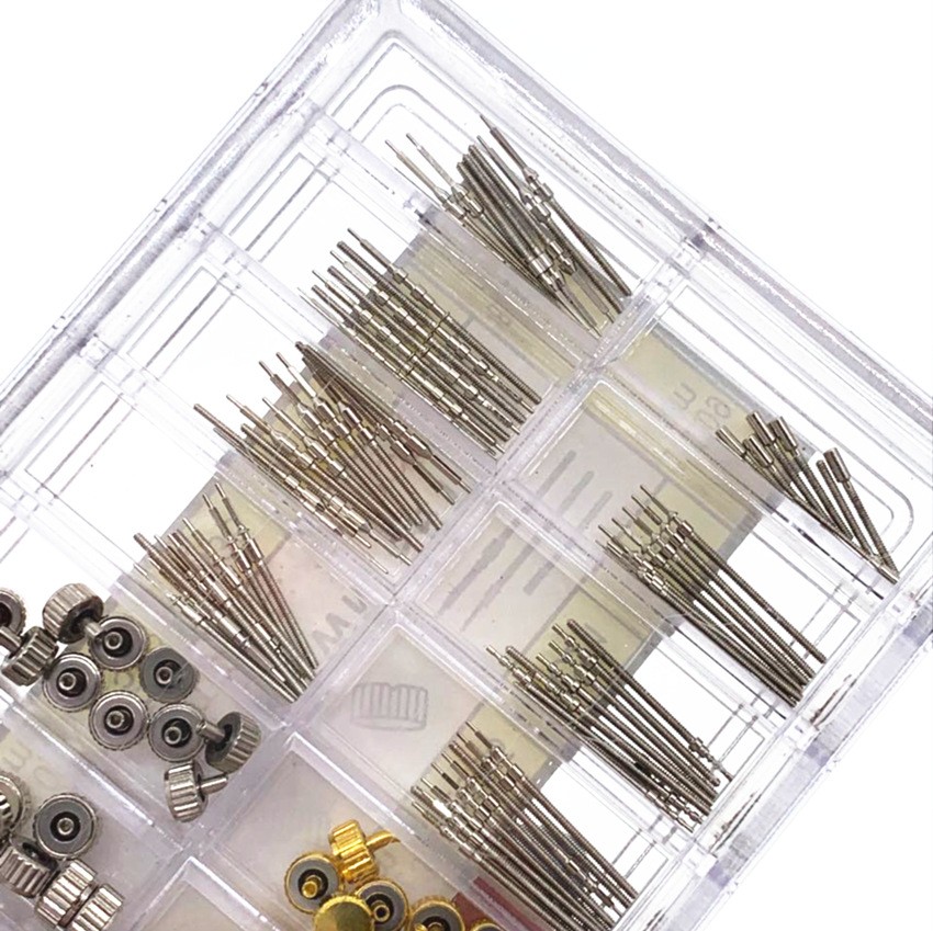 170pcs Mixed Gold Silver Watch Stem Crown Repair Parts Assortment Set Kit W/ Box