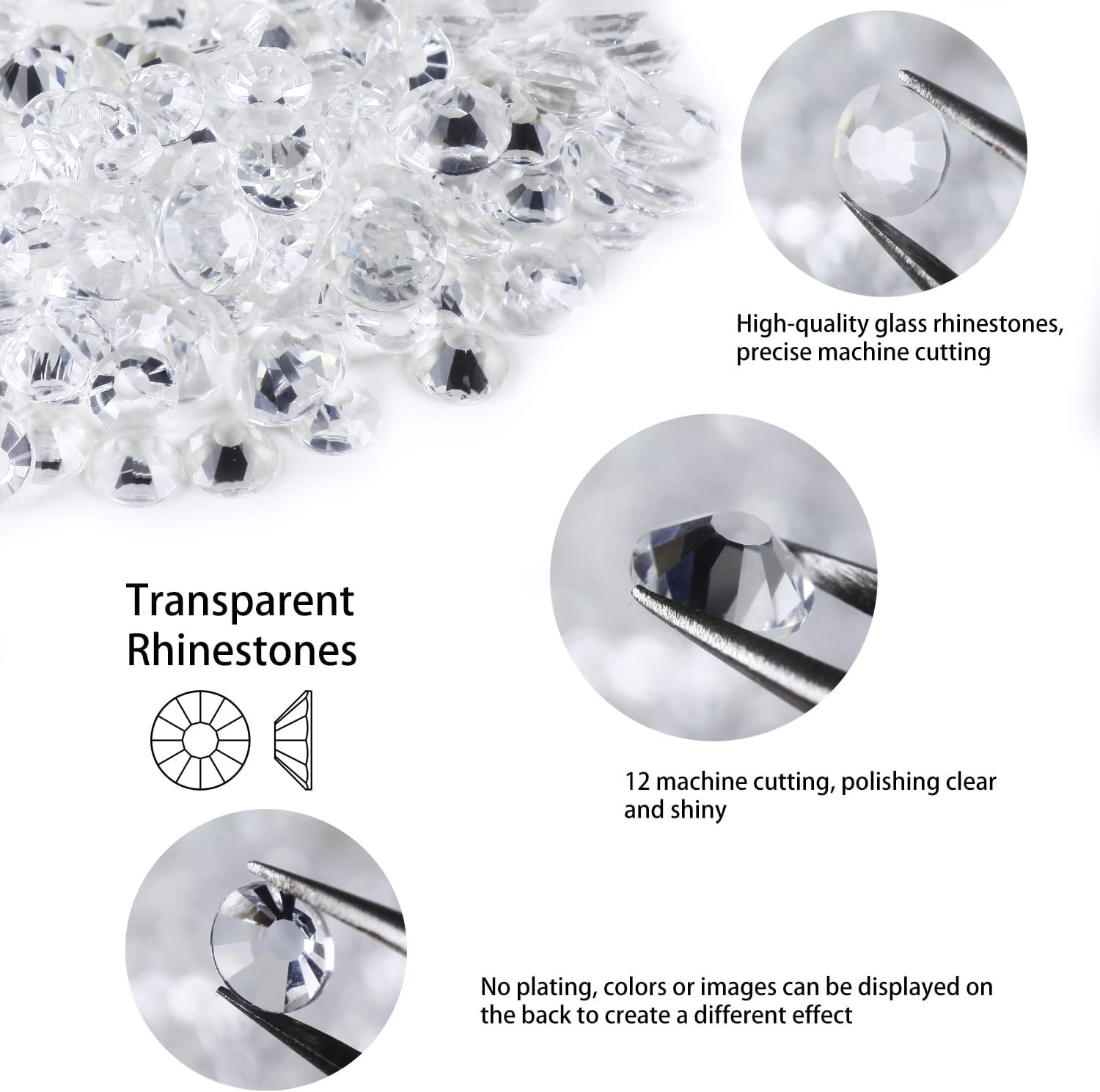 3600 PCS SS16 Transparent Rhinestones Flatback, 4Mm Unfoiled See through Glass R