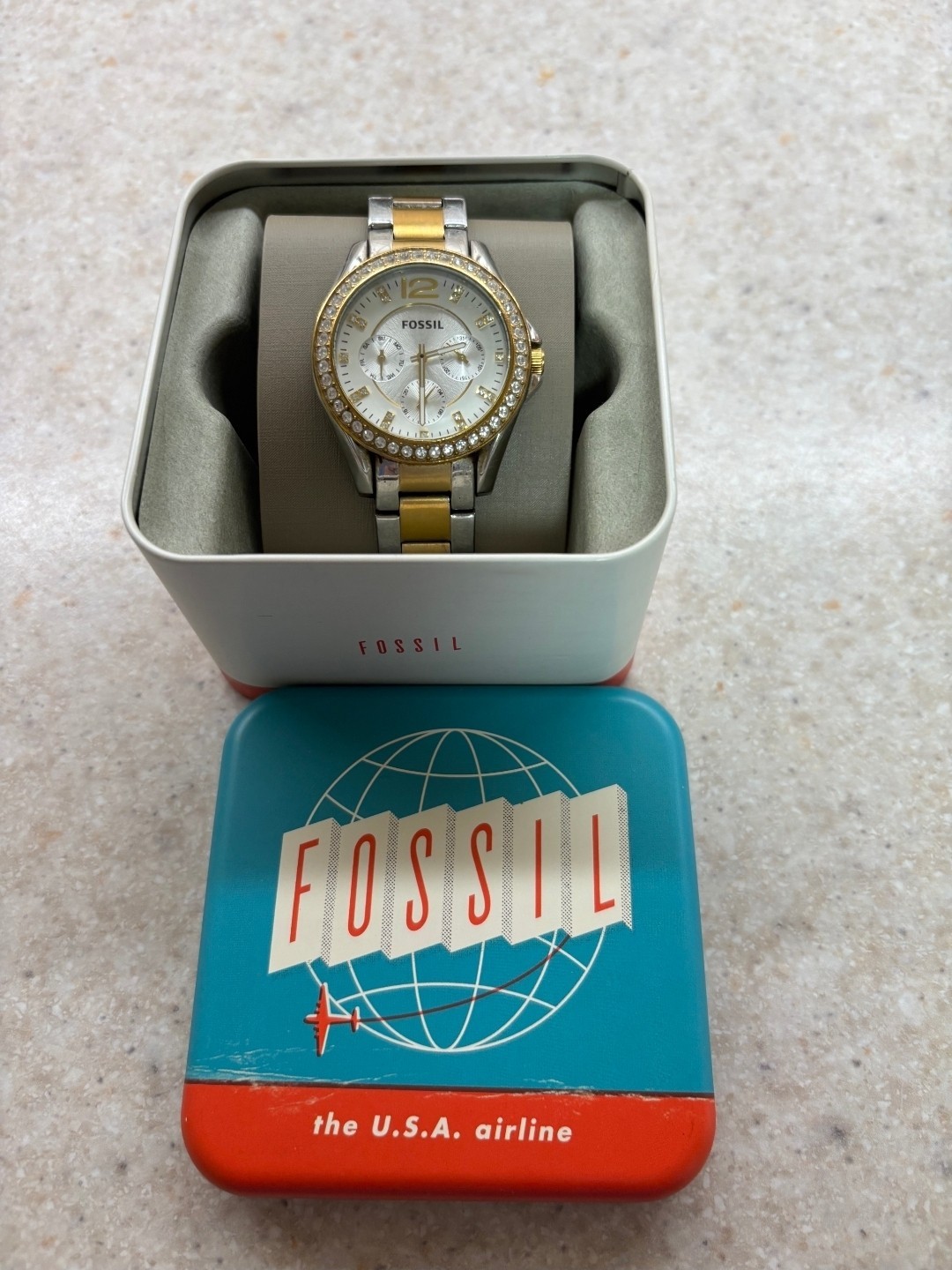 Fossil Riley Multifunction Two-Tone Stainless Steel Watch (Model ES3204)