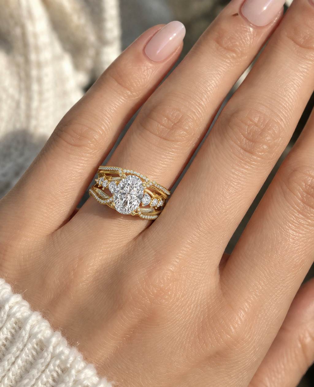 3.75 CT Oval , Pear & Round Cut Moissanite Luxuriance Engagement Ring in Silver
