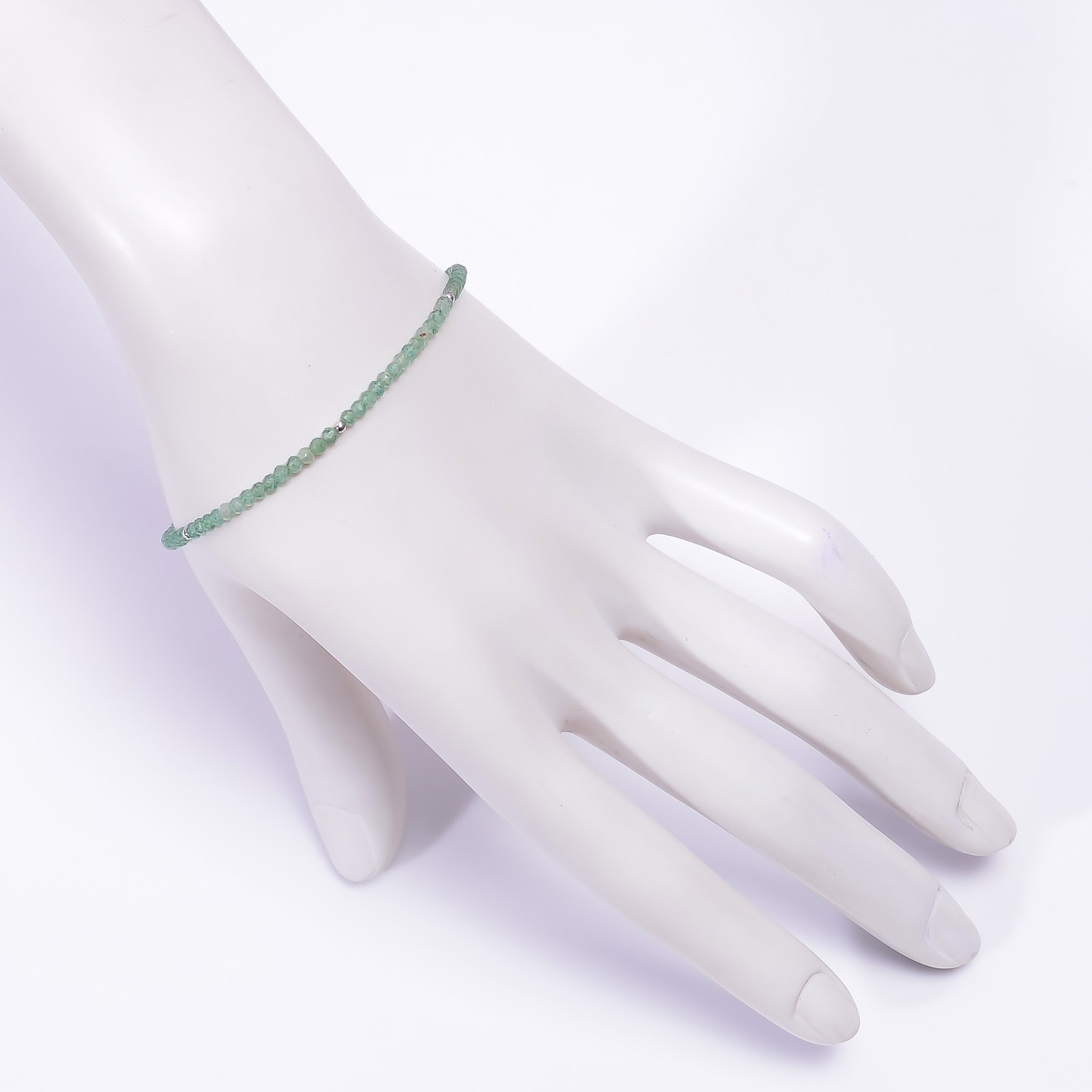 Natural Green Aventurine 925 Sterling Silver Beads Bracelet 7-9″ AAA P-825