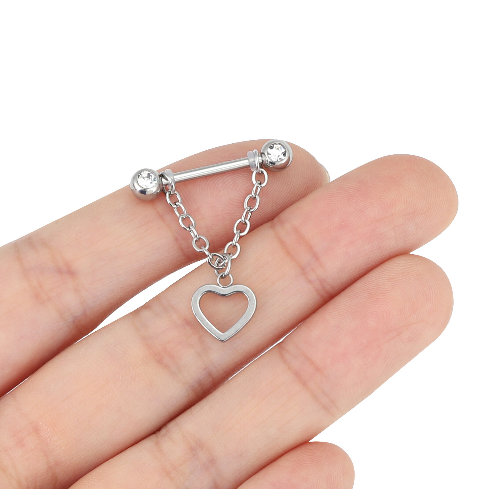 Pair Surgical Steel Nipple Shield Chain Dangle Barbell Straight Tongue Rings 14G