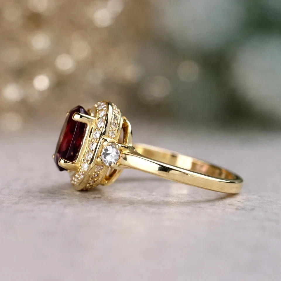 2.76 Ct Oval Cut Natural Ruby Diamond Wedding Ring 14K Yellow Gold