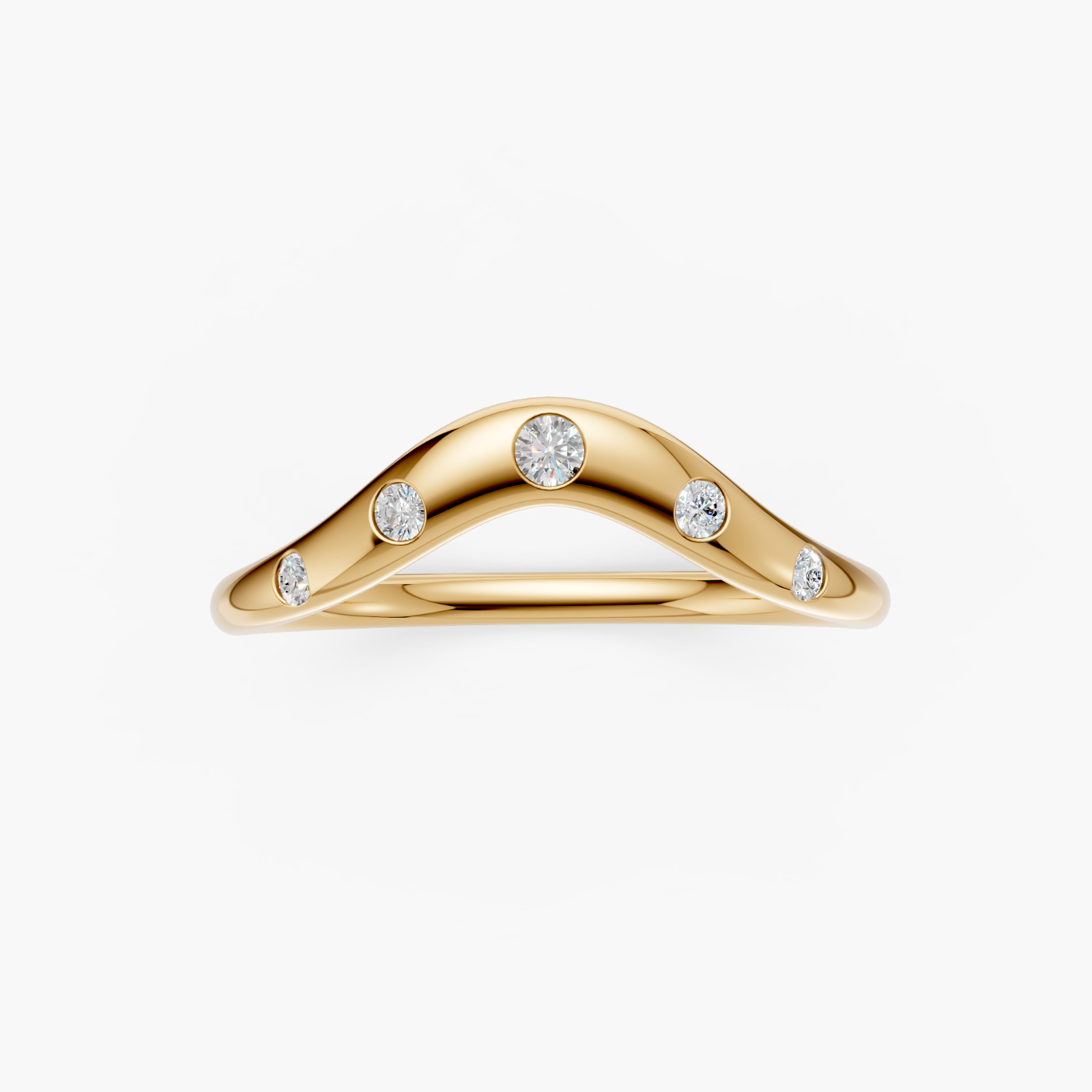 Lab Grown Diamond Wave Ring 14K Yellow Gold Curved Stackable Wedding Band