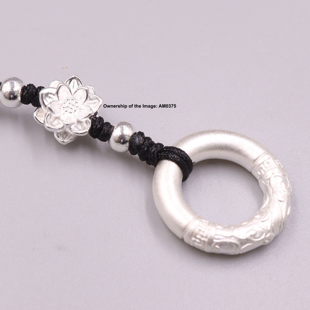 Real 999 Fine Silver 平安 Circle and Lotus Handmade Charm Pendant 80mm Length